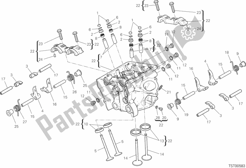 Alle onderdelen voor de Verticale Cilinderkop van de Ducati Multistrada 950 Touring 2018